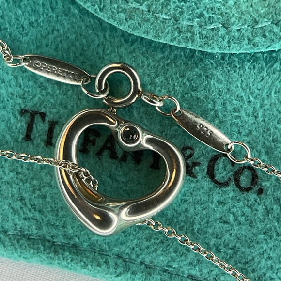 Tiffany & Co Elsa Peretti Open Heart Pendant Aquamarine 16" - Picture 2 of 11